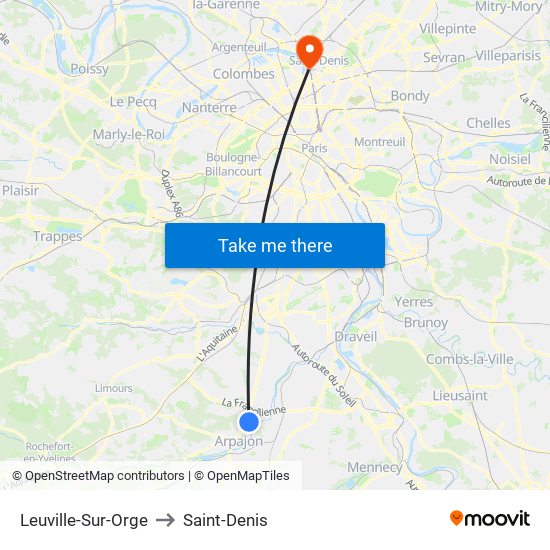 Leuville-Sur-Orge to Saint-Denis map