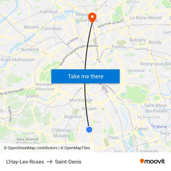 L'Hay-Les-Roses to Saint-Denis map