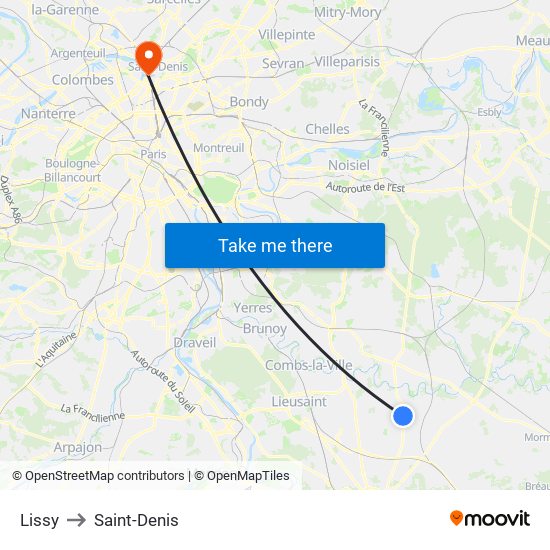 Lissy to Saint-Denis map