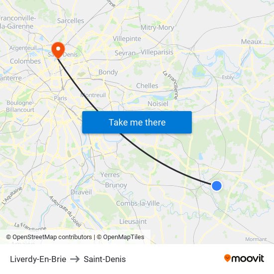 Liverdy-En-Brie to Saint-Denis map