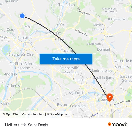 Livilliers to Saint-Denis map