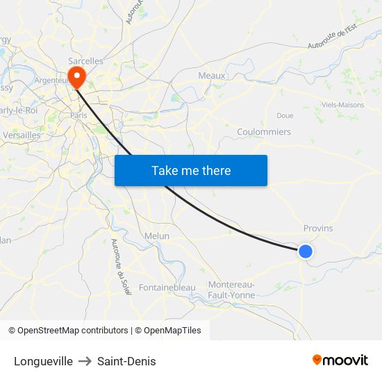 Longueville to Saint-Denis map