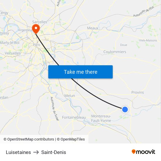 Luisetaines to Saint-Denis map