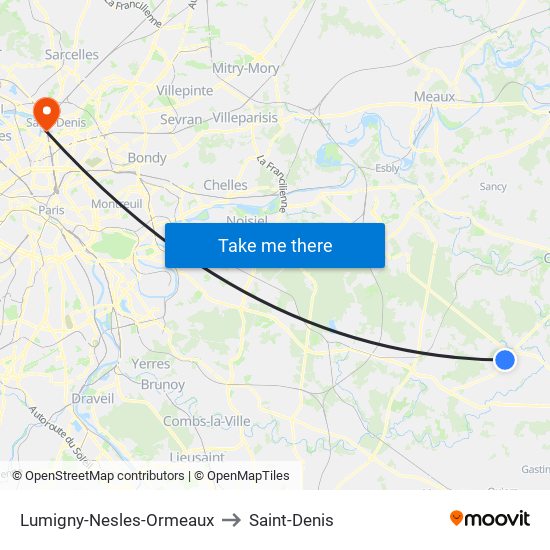 Lumigny-Nesles-Ormeaux to Saint-Denis map