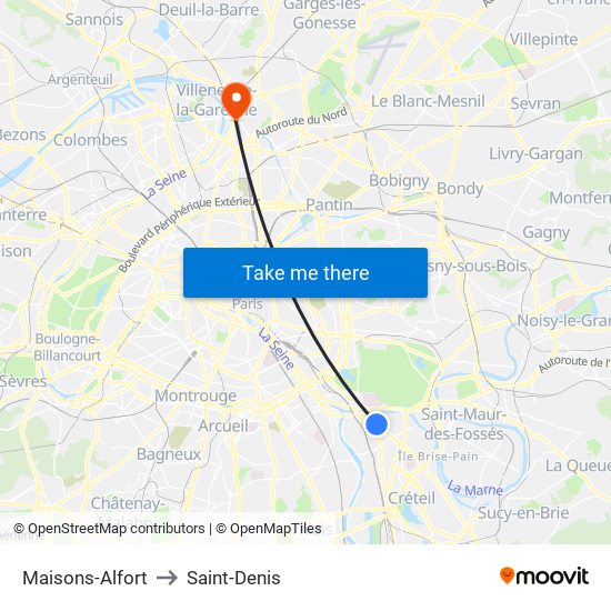 Maisons-Alfort to Saint-Denis map