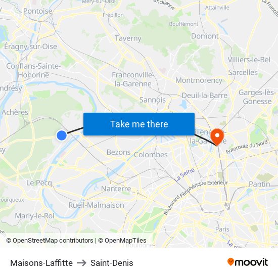 Maisons-Laffitte to Saint-Denis map
