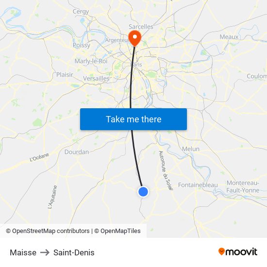 Maisse to Saint-Denis map