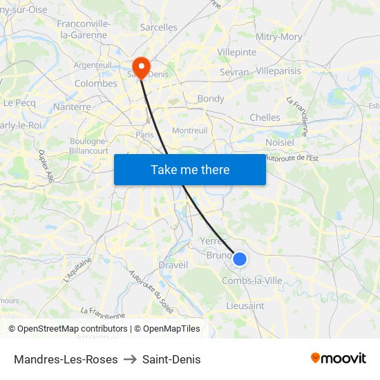 Mandres-Les-Roses to Saint-Denis map