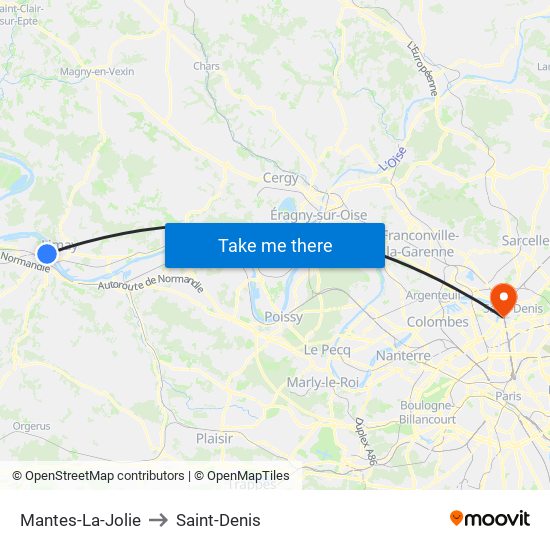 Mantes-La-Jolie to Saint-Denis map