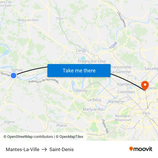 Mantes-La-Ville to Saint-Denis map