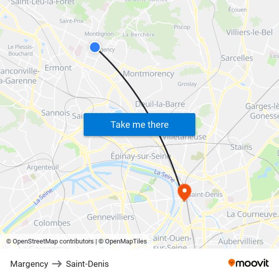 Margency to Saint-Denis map