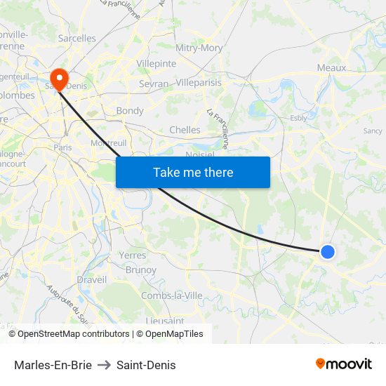 Marles-En-Brie to Saint-Denis map
