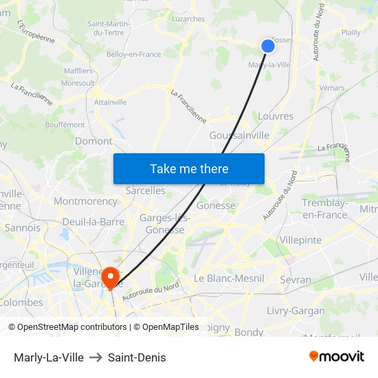 Marly-La-Ville to Saint-Denis map