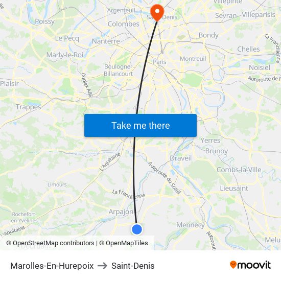 Marolles-En-Hurepoix to Saint-Denis map
