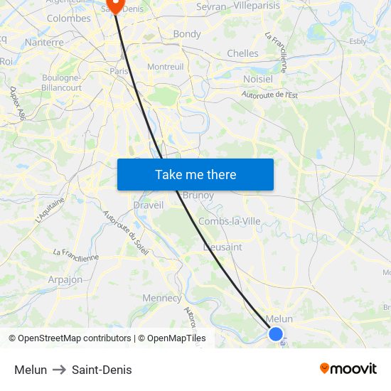 Melun to Saint-Denis map