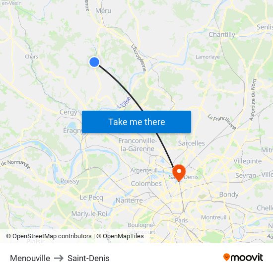 Menouville to Saint-Denis map