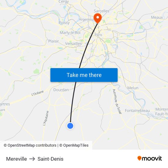 Mereville to Saint-Denis map