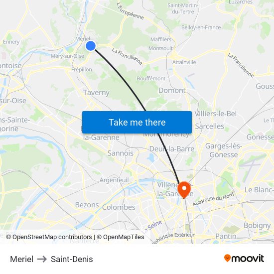 Meriel to Saint-Denis map