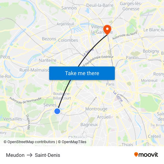 Meudon to Saint-Denis map