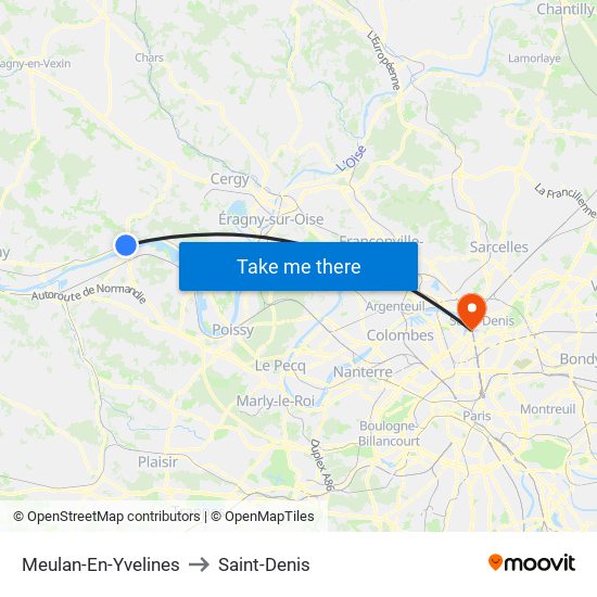 Meulan-En-Yvelines to Saint-Denis map