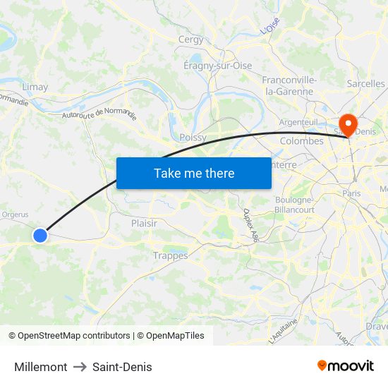 Millemont to Saint-Denis map