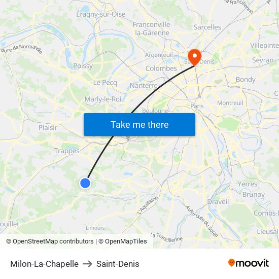 Milon-La-Chapelle to Saint-Denis map