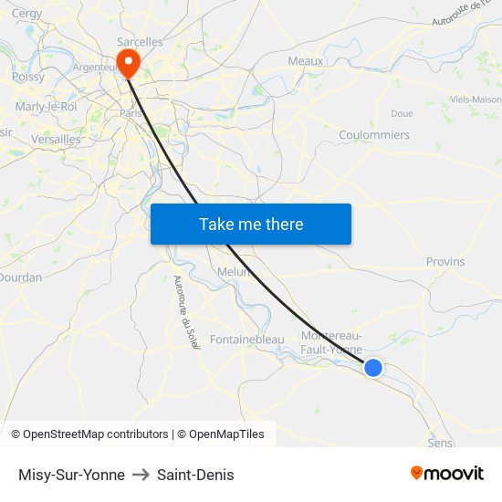 Misy-Sur-Yonne to Saint-Denis map
