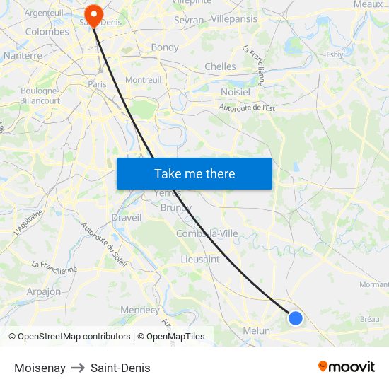 Moisenay to Saint-Denis map