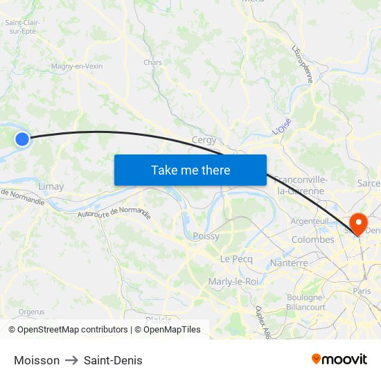 Moisson to Saint-Denis map