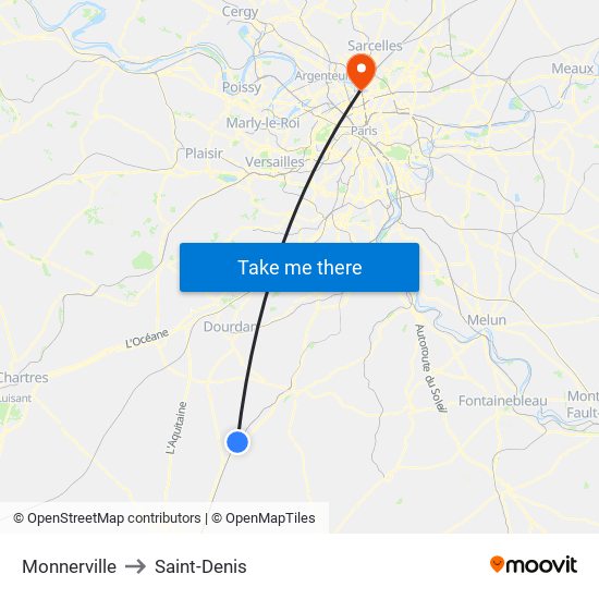 Monnerville to Saint-Denis map