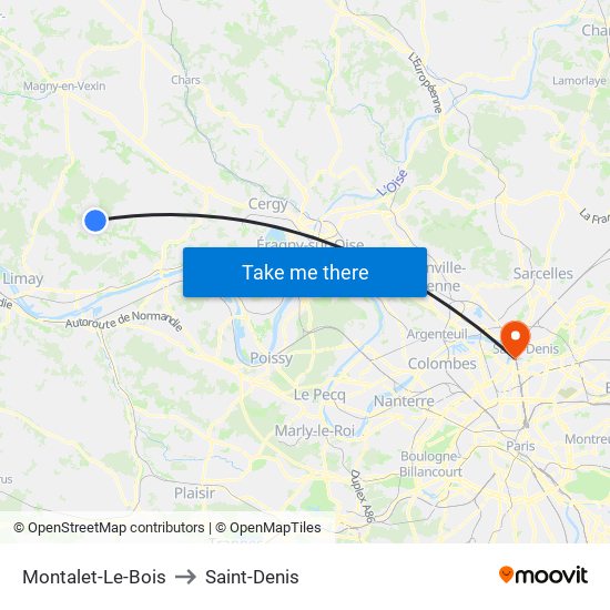 Montalet-Le-Bois to Saint-Denis map