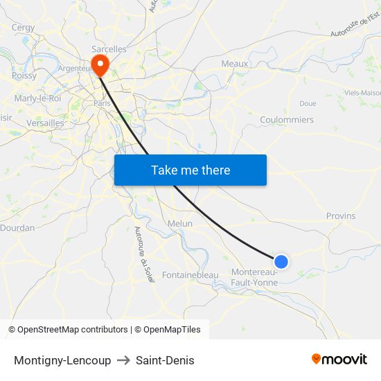 Montigny-Lencoup to Saint-Denis map