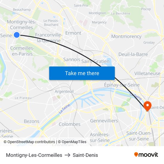 Montigny-Les-Cormeilles to Saint-Denis map