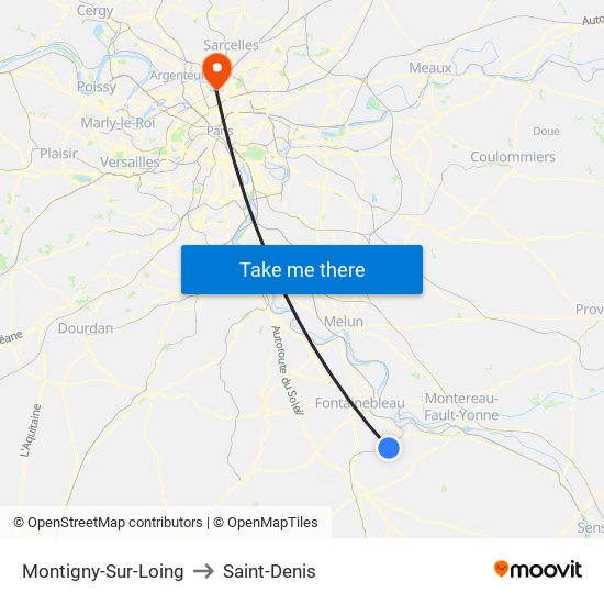 Montigny-Sur-Loing to Saint-Denis map