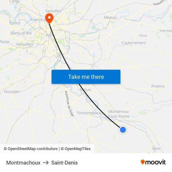 Montmachoux to Saint-Denis map