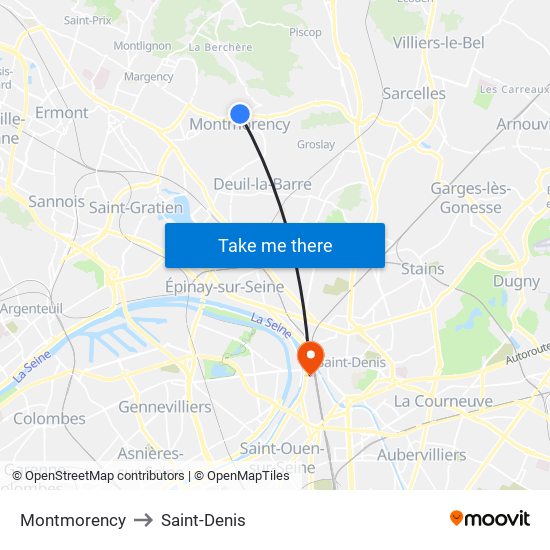 Montmorency to Saint-Denis map