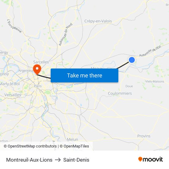 Montreuil-Aux-Lions to Saint-Denis map