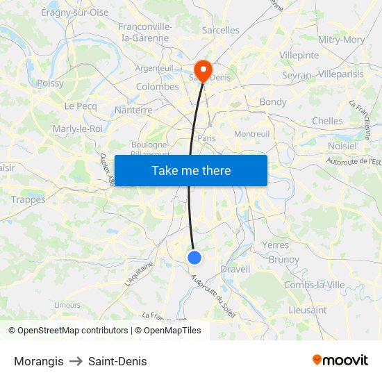 Morangis to Saint-Denis map