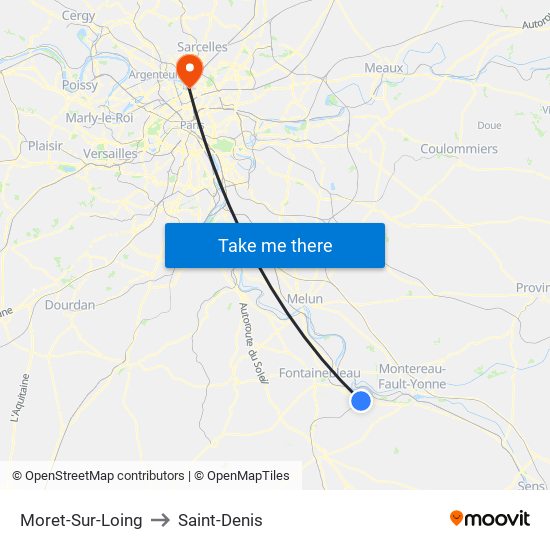Moret-Sur-Loing to Saint-Denis map