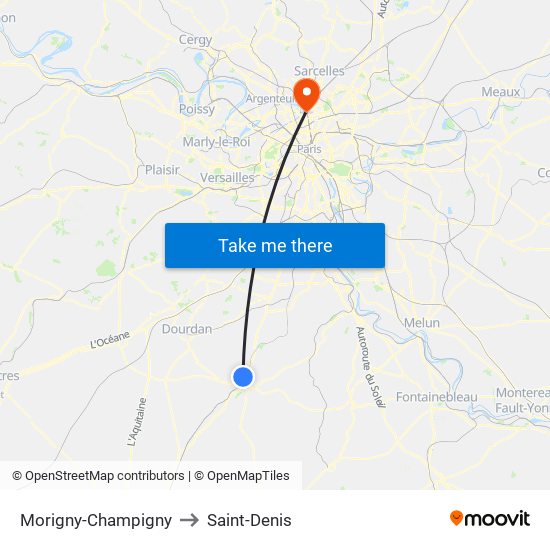 Morigny-Champigny to Saint-Denis map