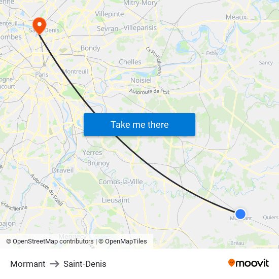 Mormant to Saint-Denis map