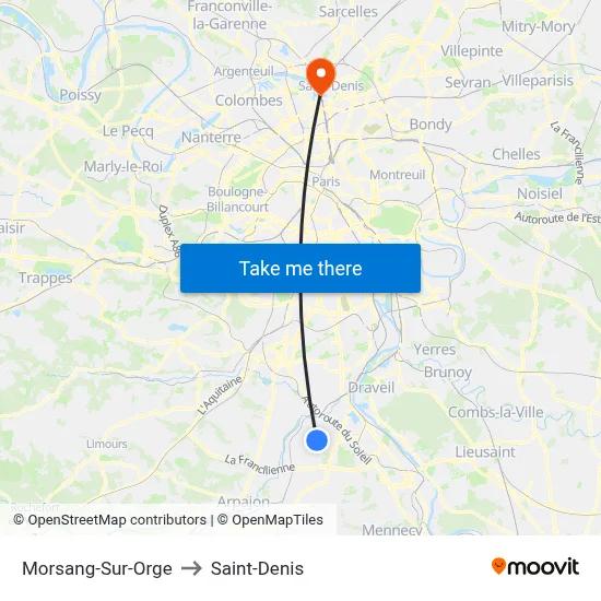 Morsang-Sur-Orge to Saint-Denis map