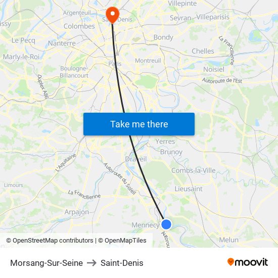 Morsang-Sur-Seine to Saint-Denis map