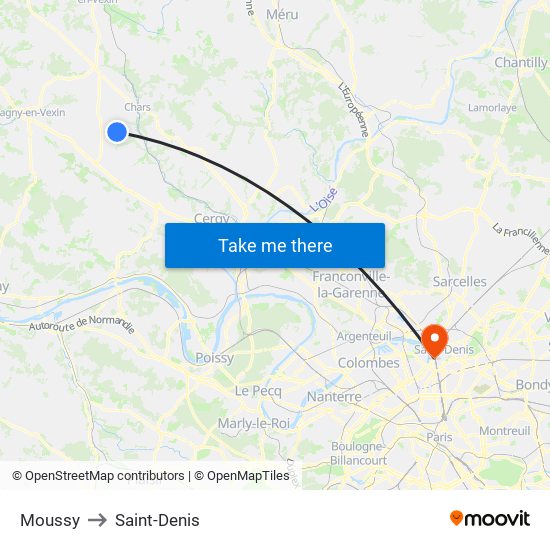 Moussy to Saint-Denis map