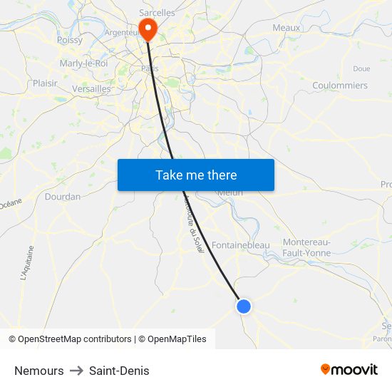 Nemours to Saint-Denis map