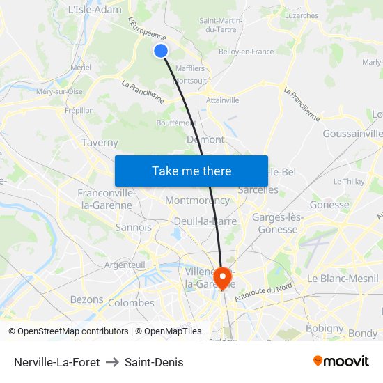 Nerville-La-Foret to Saint-Denis map