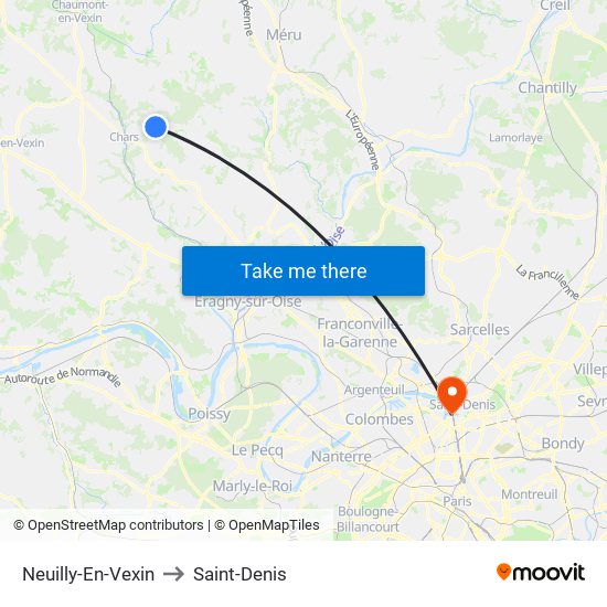 Neuilly-En-Vexin to Saint-Denis map