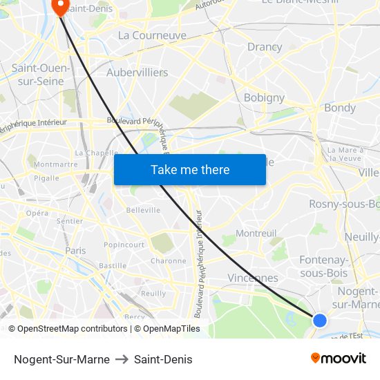 Nogent-Sur-Marne to Saint-Denis map
