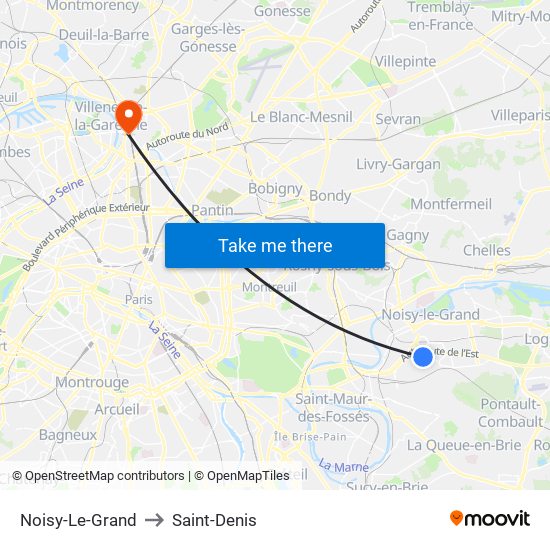 Noisy-Le-Grand to Saint-Denis map