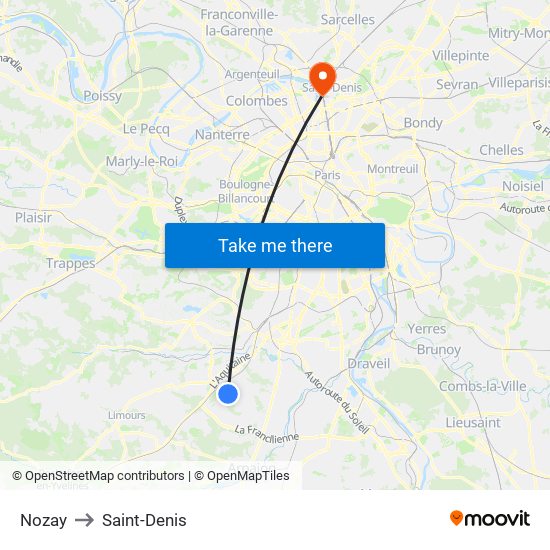 Nozay to Saint-Denis map